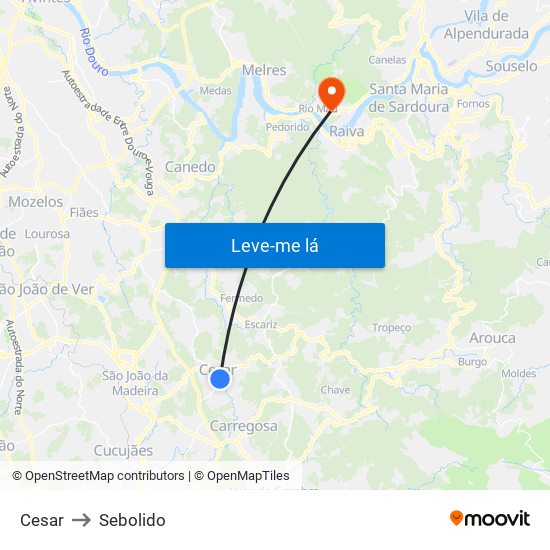 Cesar to Sebolido map