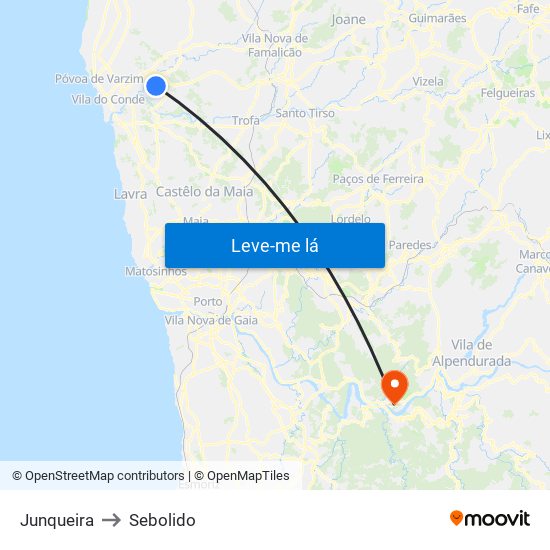 Junqueira to Sebolido map