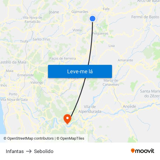 Infantas to Sebolido map