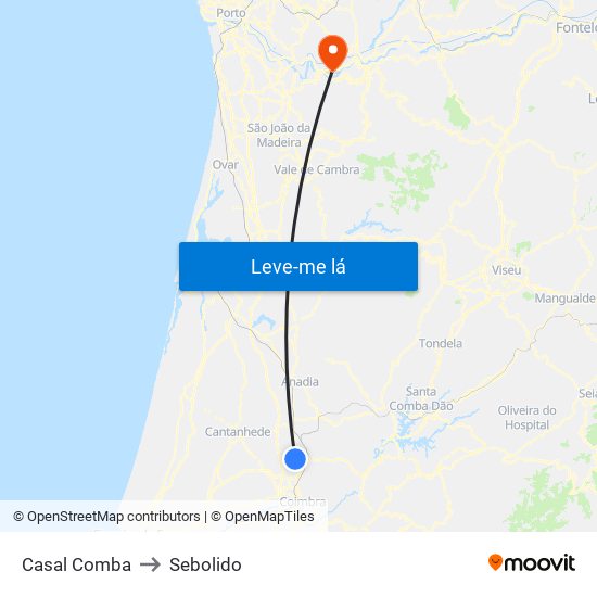 Casal Comba to Sebolido map