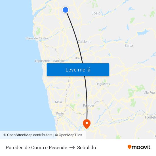 Paredes de Coura e Resende to Sebolido map