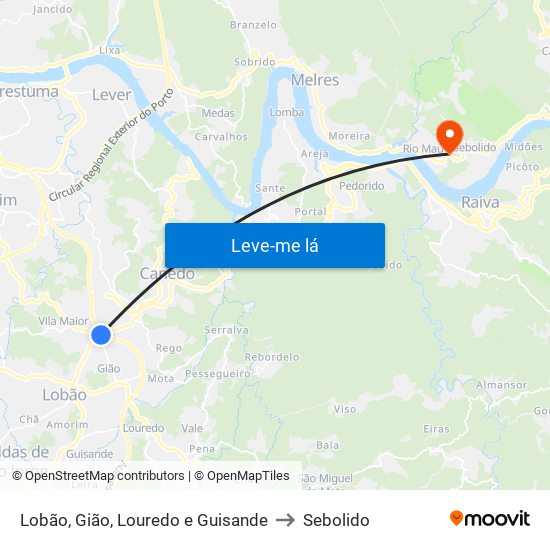 Lobão, Gião, Louredo e Guisande to Sebolido map