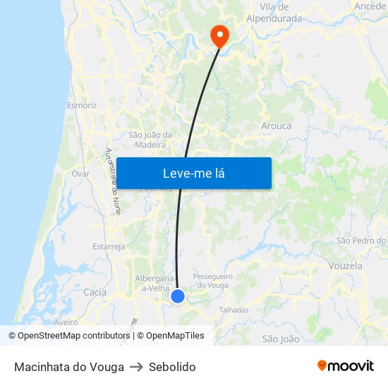 Macinhata do Vouga to Sebolido map