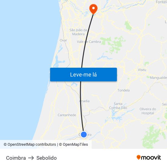 Coimbra to Sebolido map