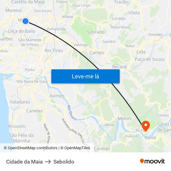 Cidade da Maia to Sebolido map