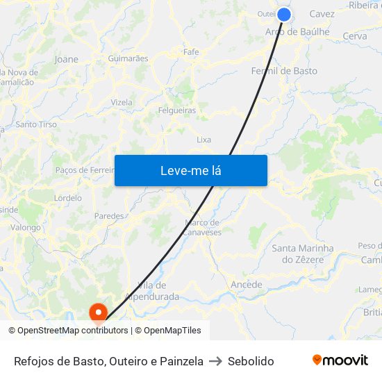 Refojos de Basto, Outeiro e Painzela to Sebolido map