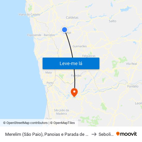 Merelim (São Paio), Panoias e Parada de Tibães to Sebolido map