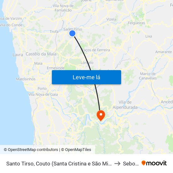 Santo Tirso, Couto (Santa Cristina e São Miguel) e Burgães to Sebolido map