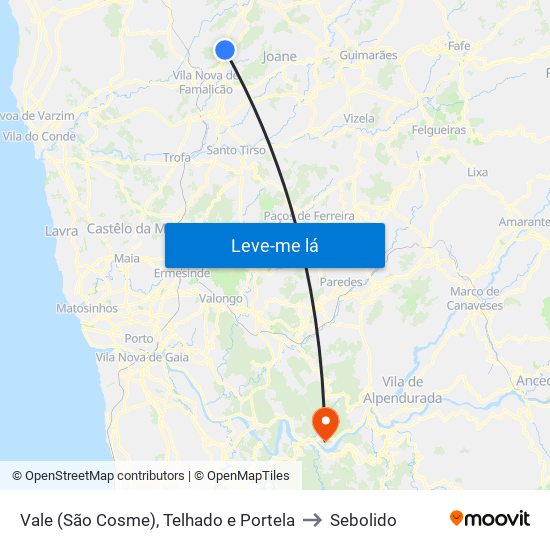 Vale (São Cosme), Telhado e Portela to Sebolido map