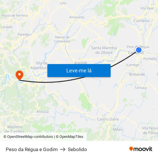 Peso da Régua e Godim to Sebolido map