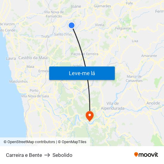 Carreira e Bente to Sebolido map