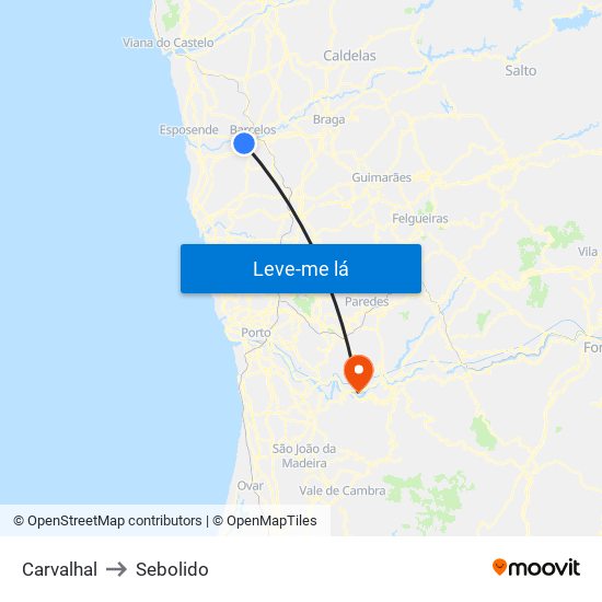 Carvalhal to Sebolido map