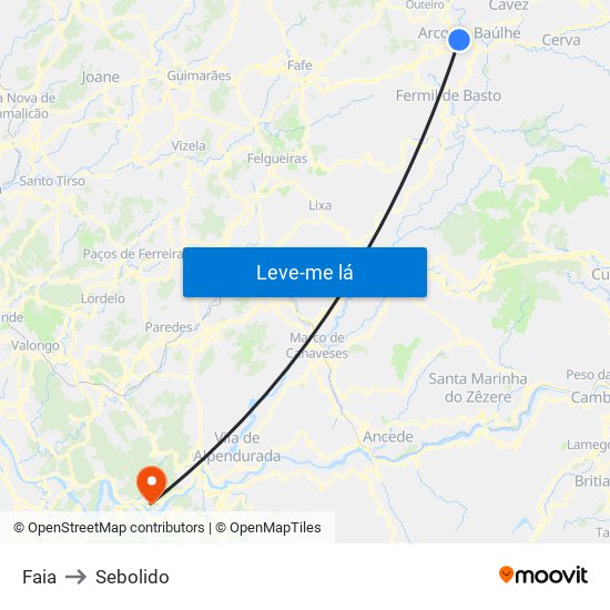 Faia to Sebolido map