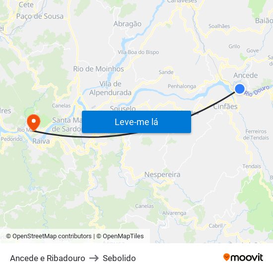 Ancede e Ribadouro to Sebolido map