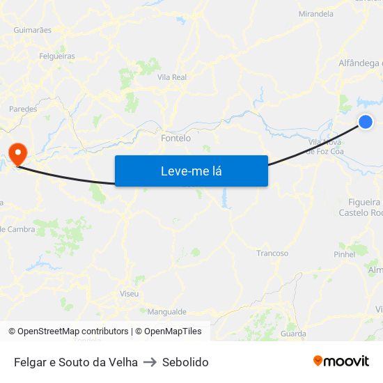 Felgar e Souto da Velha to Sebolido map