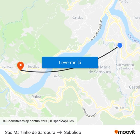 São Martinho de Sardoura to Sebolido map