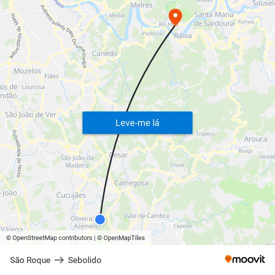 São Roque to Sebolido map