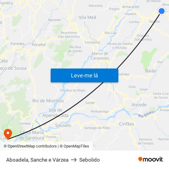 Aboadela, Sanche e Várzea to Sebolido map
