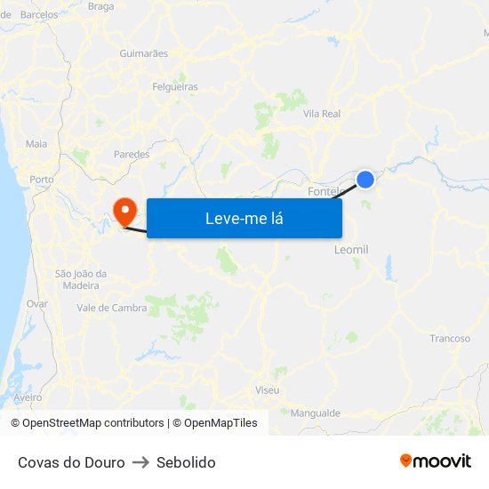 Covas do Douro to Sebolido map