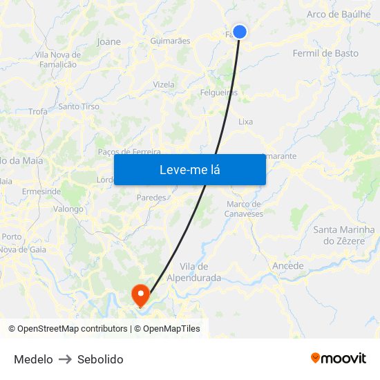 Medelo to Sebolido map