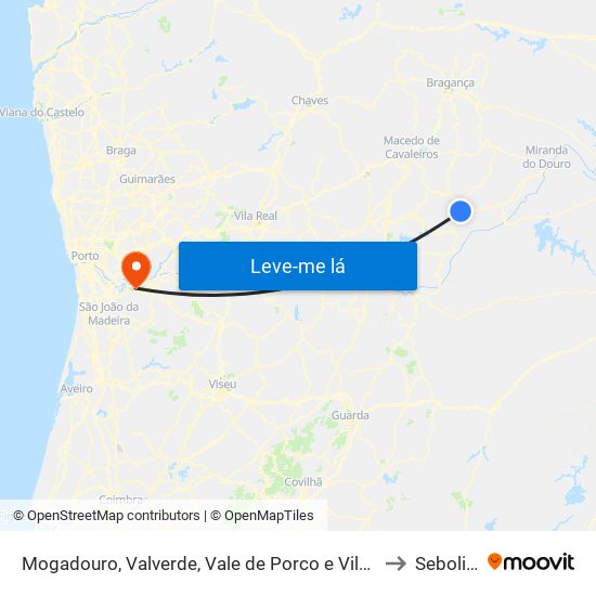 Mogadouro, Valverde, Vale de Porco e Vilar de Rei to Sebolido map