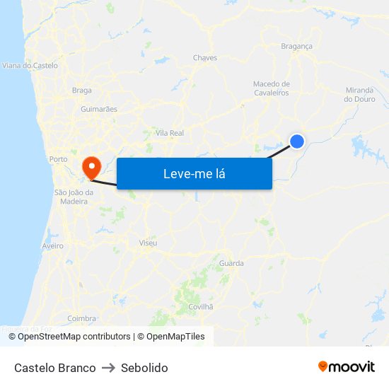 Castelo Branco to Sebolido map