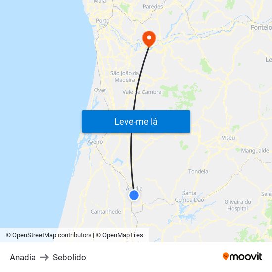 Anadia to Sebolido map