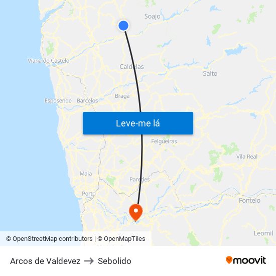 Arcos de Valdevez to Sebolido map