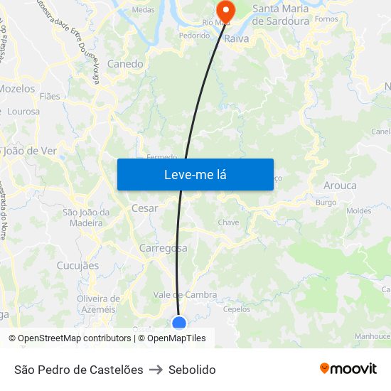 São Pedro de Castelões to Sebolido map