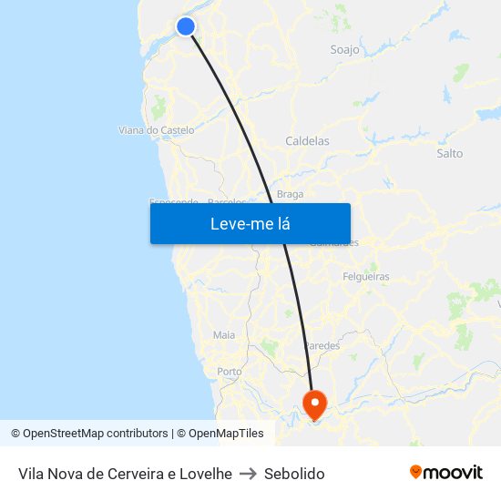 Vila Nova de Cerveira e Lovelhe to Sebolido map