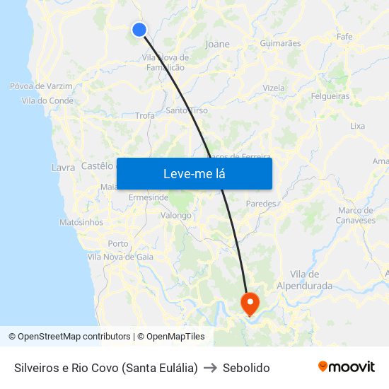 Silveiros e Rio Covo (Santa Eulália) to Sebolido map