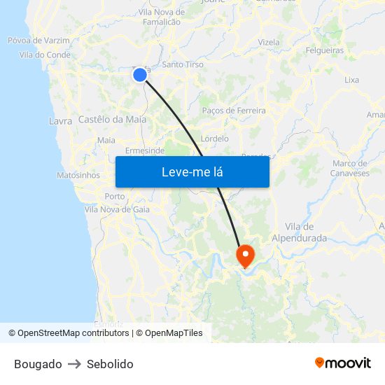 Bougado to Sebolido map