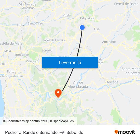 Pedreira, Rande e Sernande to Sebolido map