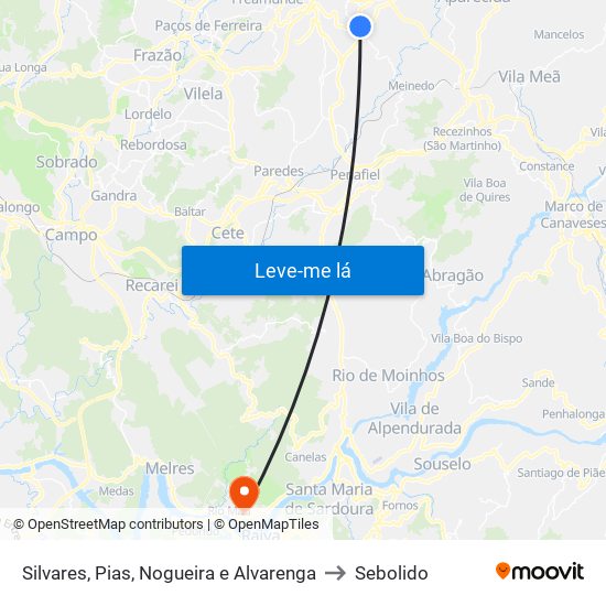 Silvares, Pias, Nogueira e Alvarenga to Sebolido map