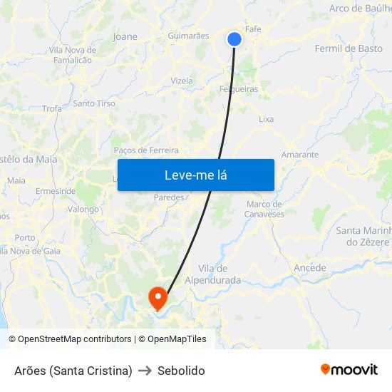 Arões (Santa Cristina) to Sebolido map