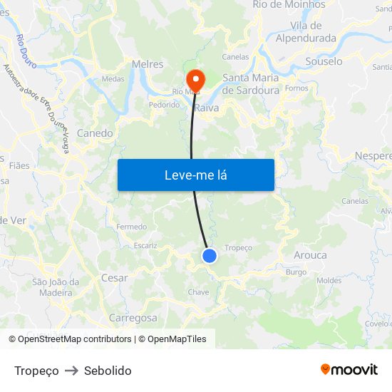 Tropeço to Sebolido map