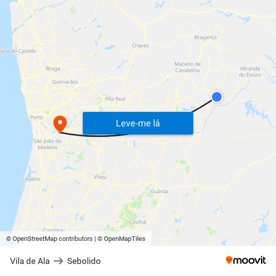 Vila de Ala to Sebolido map