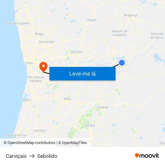 Carviçais to Sebolido map