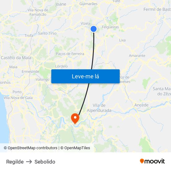 Regilde to Sebolido map