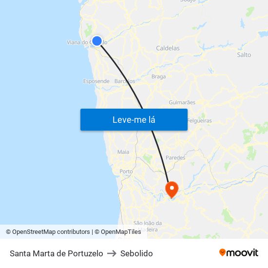 Santa Marta de Portuzelo to Sebolido map