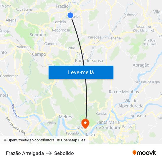 Frazão Arreigada to Sebolido map