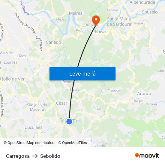 Carregosa to Sebolido map