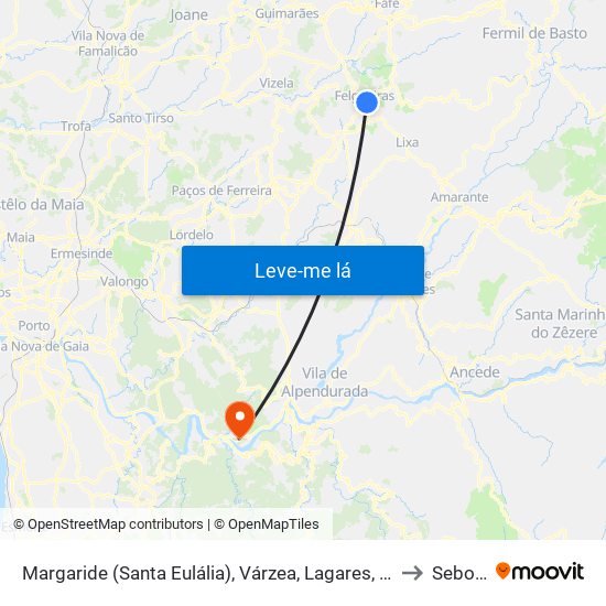 Margaride (Santa Eulália), Várzea, Lagares, Varziela e Moure to Sebolido map