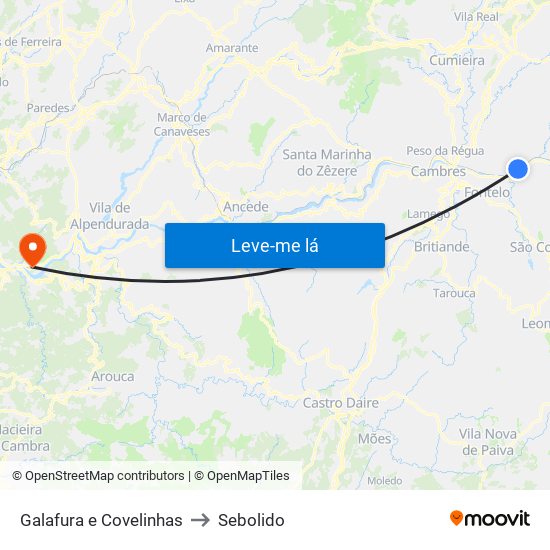 Galafura e Covelinhas to Sebolido map