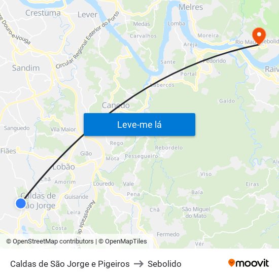 Caldas de São Jorge e Pigeiros to Sebolido map