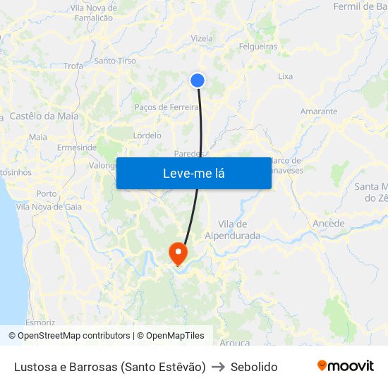 Lustosa e Barrosas (Santo Estêvão) to Sebolido map