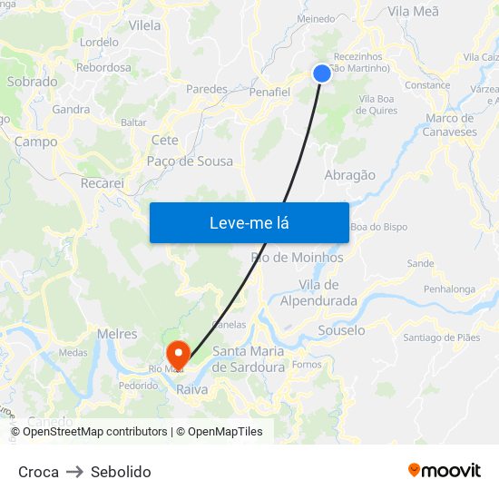 Croca to Sebolido map