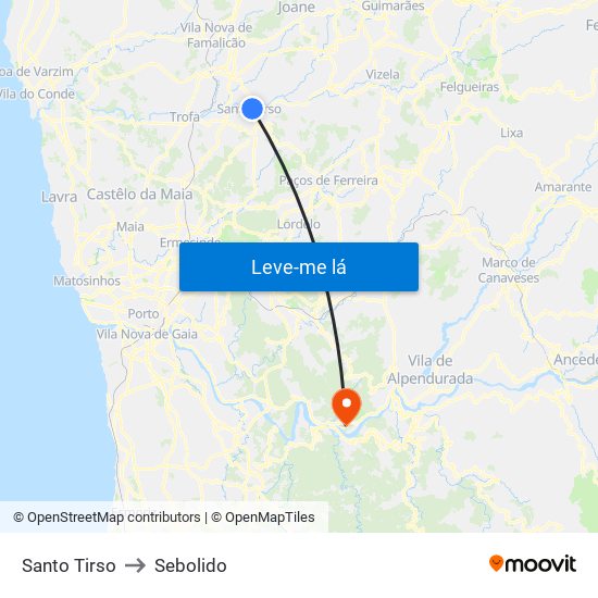 Santo Tirso to Sebolido map