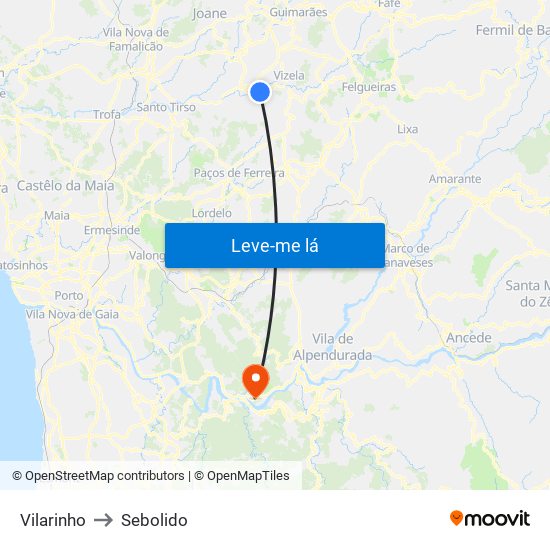 Vilarinho to Sebolido map