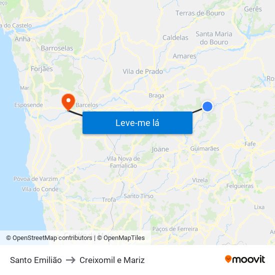 Santo Emilião to Creixomil e Mariz map
